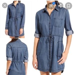 Athleta Candid Chambray Drawstring Shirt Dress